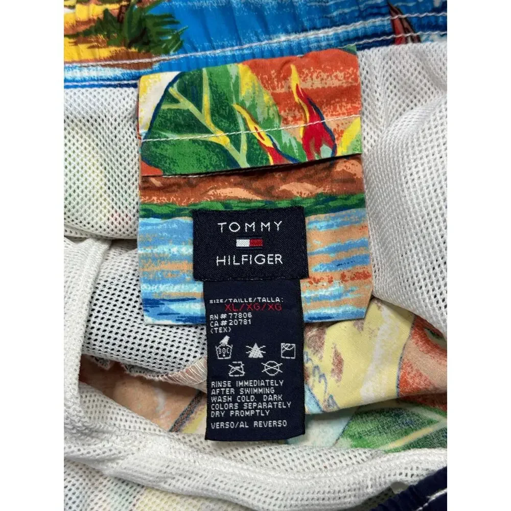 Tommy Hilfiger Board Shorts Size XL Orange Green Hawaiian Graphics